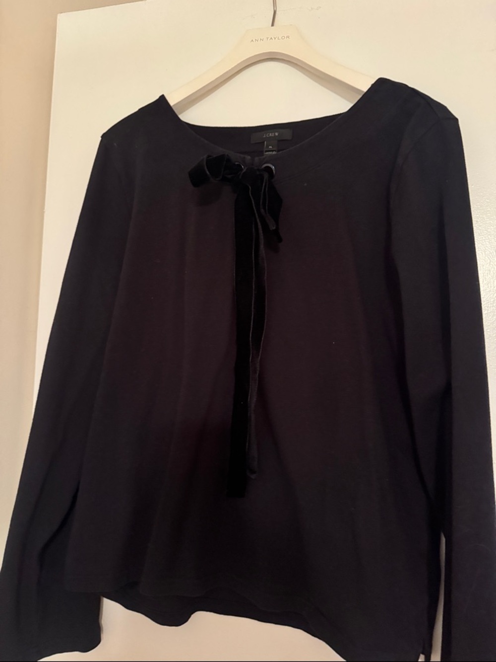 J. Crew Black Long-Sleeve Top with Velvet Tie